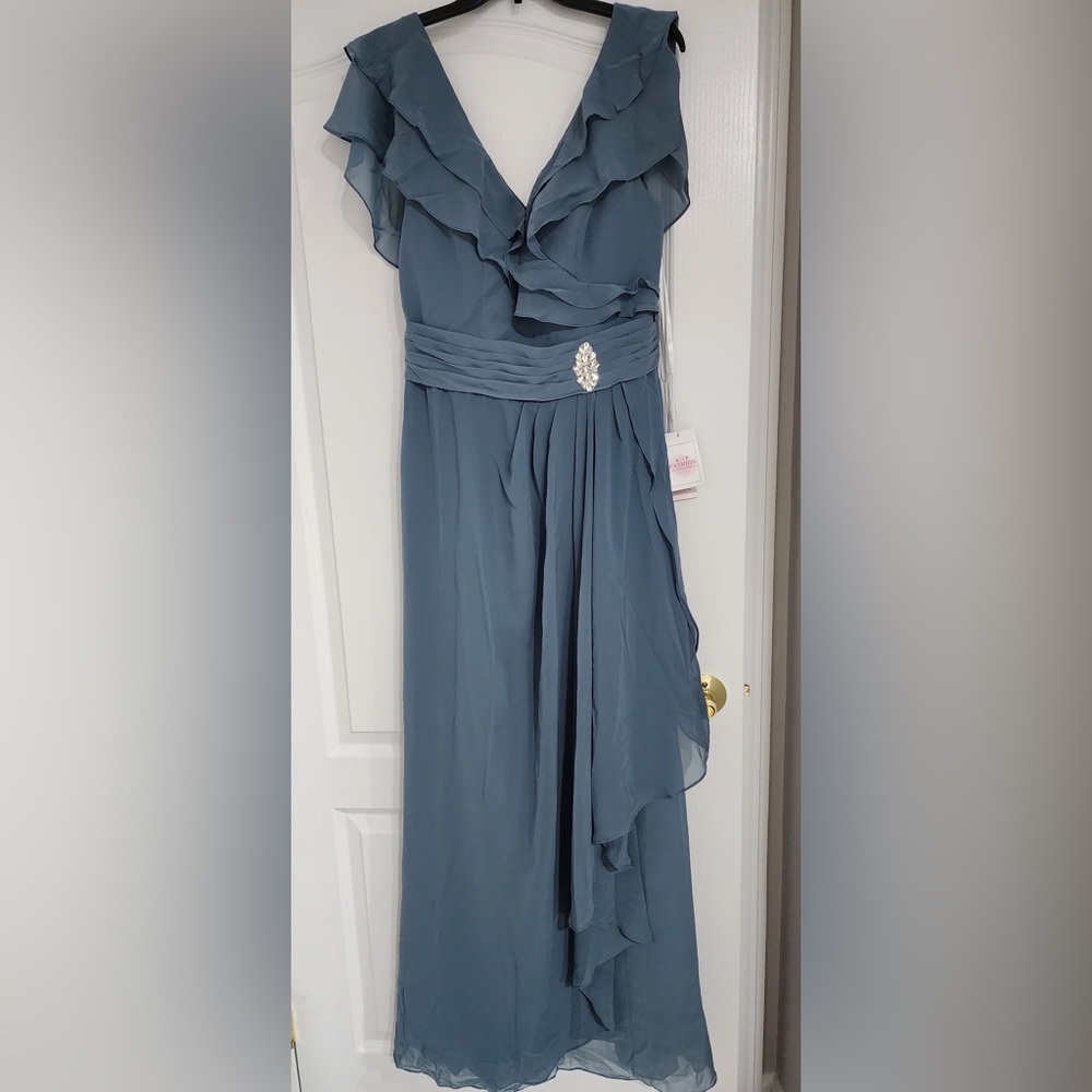 NWT Dusty Blue Chiffon Ruffle Dress